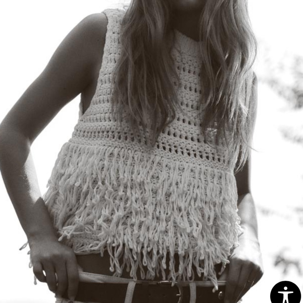 Zara Cream Crochet Fringe Sleeveless Top - Picture 3 of 4
